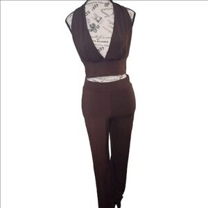 Harmony In Nature Brown‎ Cropped Halter Legging Set Size L NWT